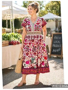 NEW KAKTUS FLORAL SMOCK WAIST MAXI DRESS